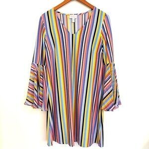 Ivy Road Multicolored Striped Dress Bell Sleeves Size Medium